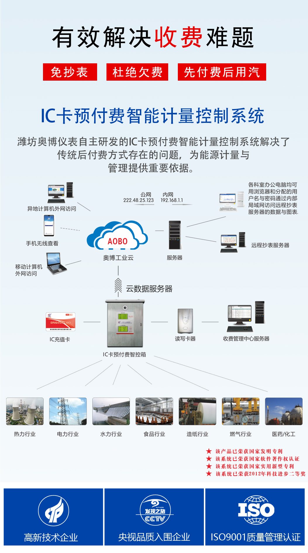 工业蒸汽IC卡预付费计量远程监控