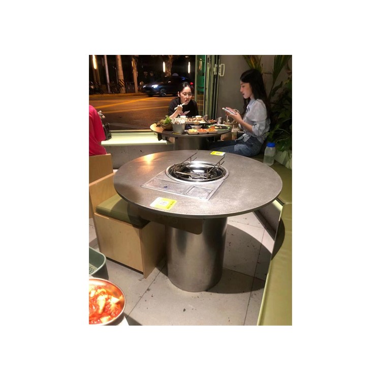 天津烤肉桌厂家 火烧石拼接烤肉桌 大理石拼接烤肉桌