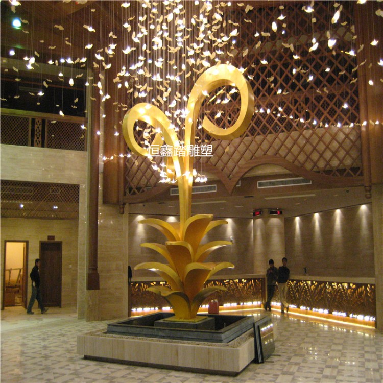 北京温泉酒店大堂装饰不锈钢植物花雕塑厂家报价