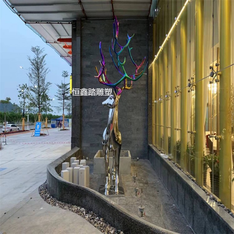广州售楼部小区入口装饰镜面不锈钢麋鹿雕塑厂家报价