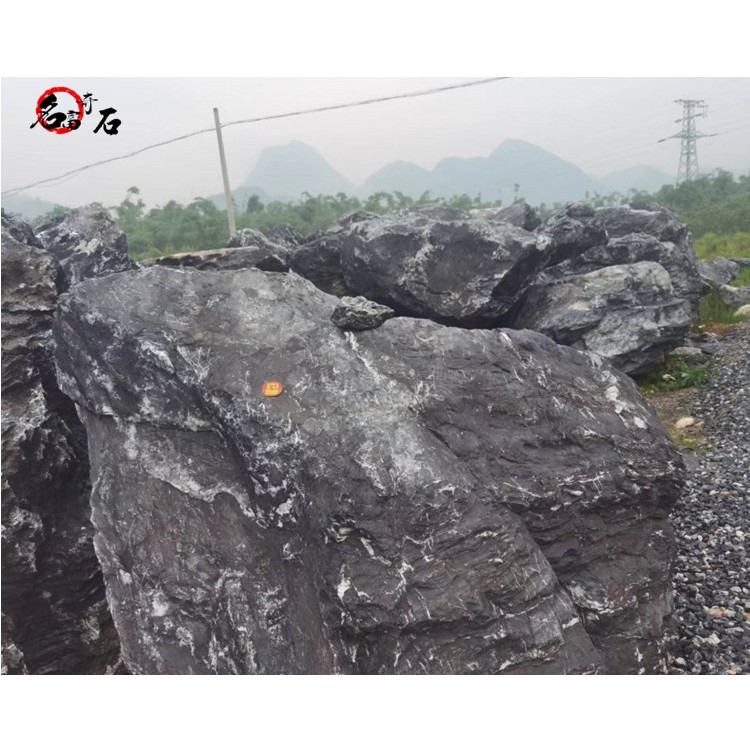 黑山石美丽景观设计摆件，优雅黑亮石材展示，惠州黑山石景观