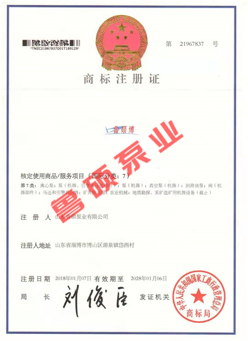 鲁硕博商标注册证