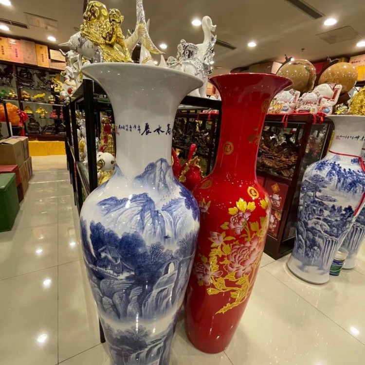 西安青花瓷大花瓶厂家，开业乔迁落地花瓶摆件工艺品