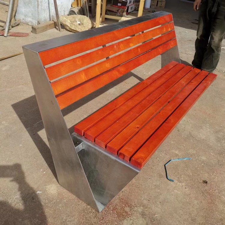 户外公园不锈钢创意异形座椅塑木菠萝格室外坐凳园林景区靠背休闲