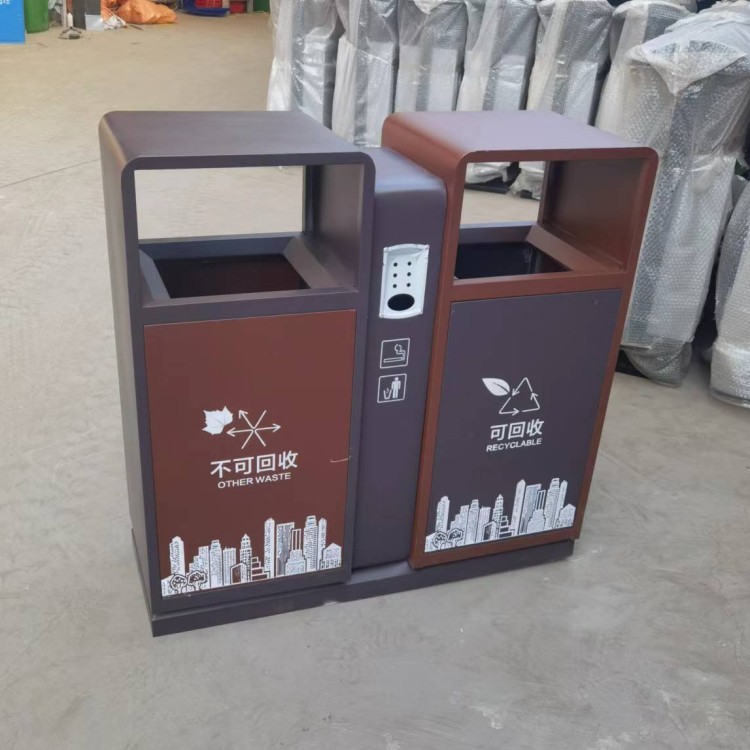 户外不锈钢仿古钢木环卫垃圾桶街道景观大号果皮箱镀锌板分类