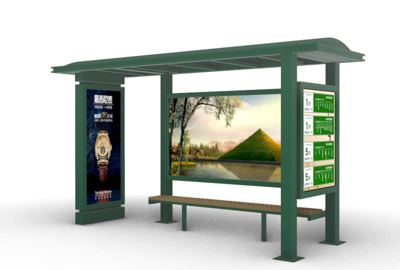 厂家定制仿古乡村候车亭 镀锌钢板公交站台广告灯箱广告牌