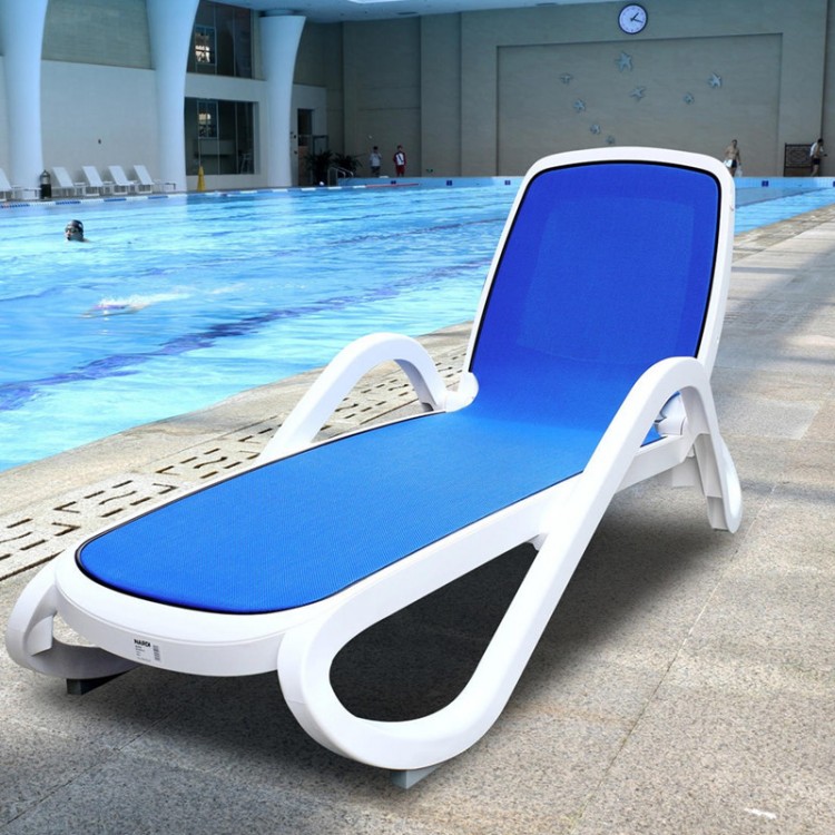 露天泳池躺椅蓝色特斯林网布塑料沙滩椅承重性好