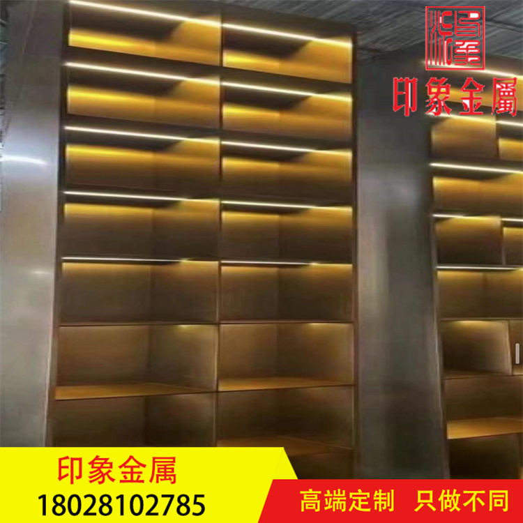 304不锈钢金属壁柜含灯带厂家定制 售楼部置物柜来图定制