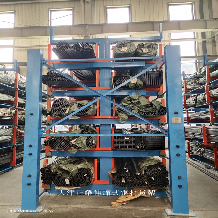 圆钢存放架使用图 重型伸缩式悬臂货架结构 高位棒料架