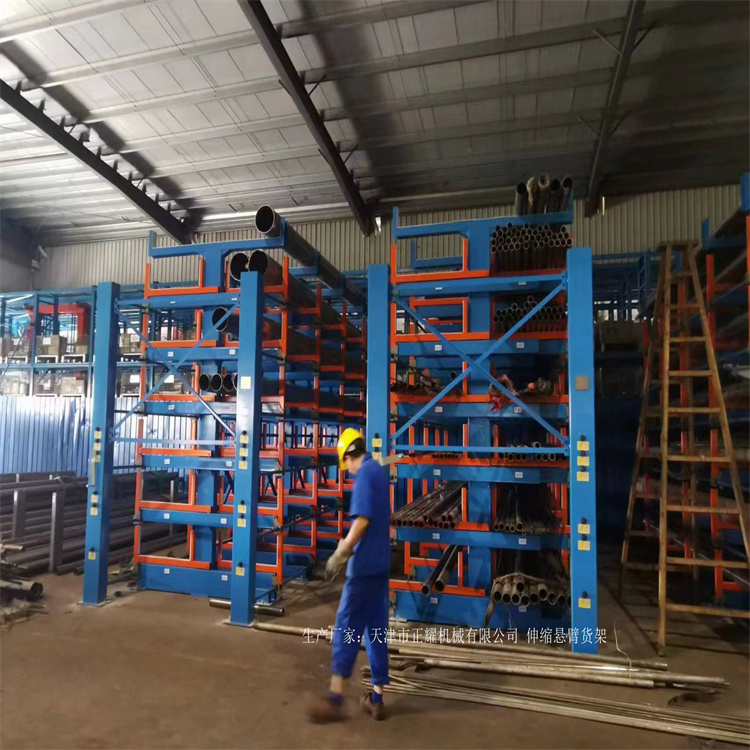 手摇管材货架图片 伸缩式钢材存储架结构 6米圆钢省空间存放