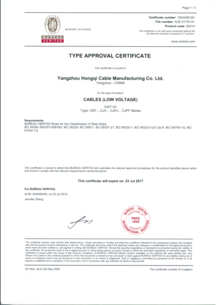 法国船级社证书（BV）