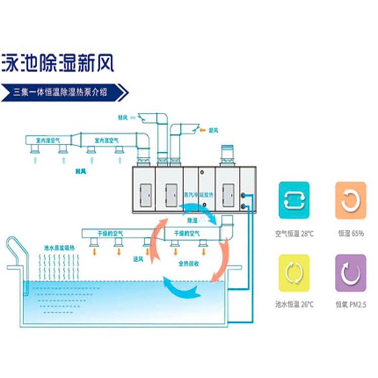 泳池三集一体室内泳池恒温除湿热泵