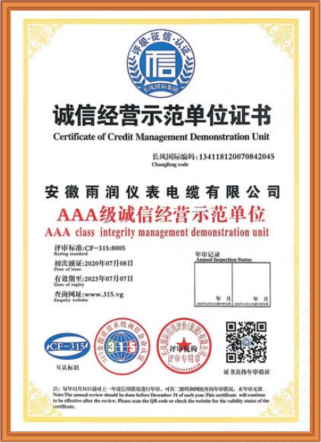 诚信经营示范单位证书