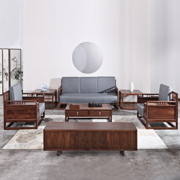新中式沙发全实木胡桃木组合沙发客厅家具