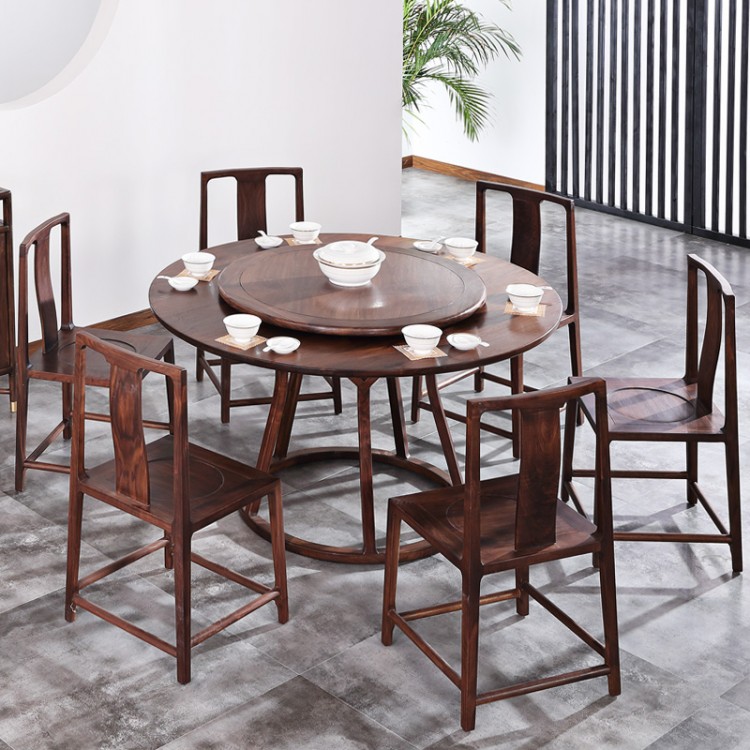 新中式餐桌圆形全实木家用餐厅吃饭桌