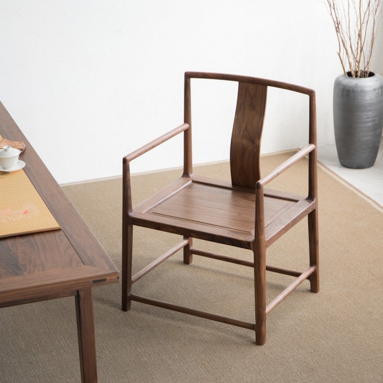 新中式官帽椅实木扶手椅胡桃木单人椅