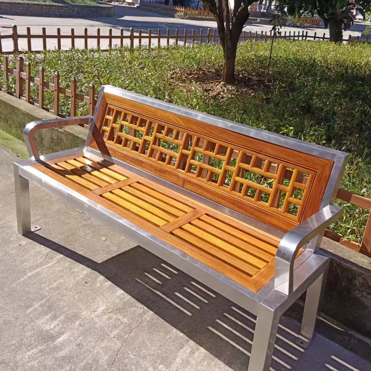 不锈钢公园椅户外小区物业菠萝格靠背椅景区铁架长条广场休息排椅