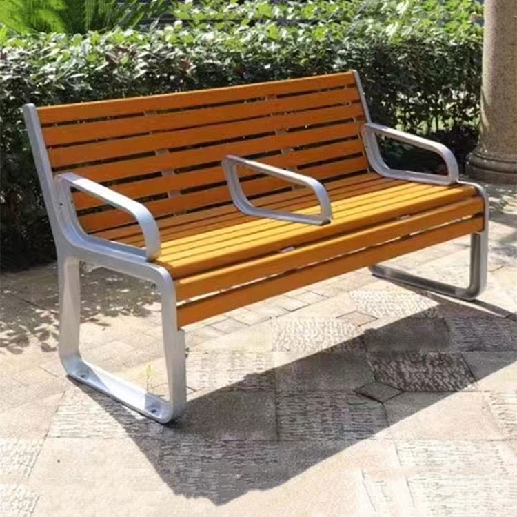 定做铸铁铸铝塑木公园椅实木花园小区长凳子 防腐木广场椅