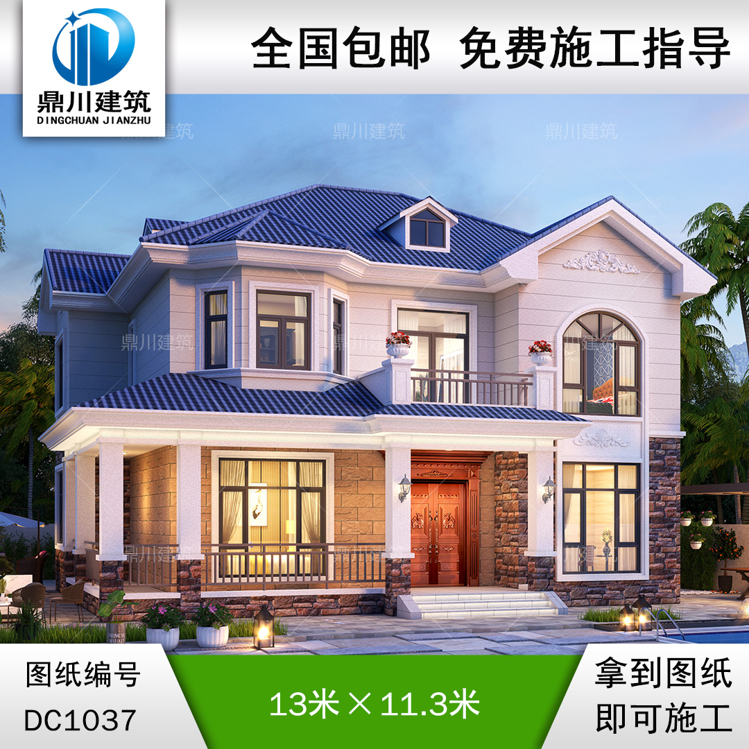 二层简欧带走廊别墅施工图纸及效果图_农村自建别墅设计