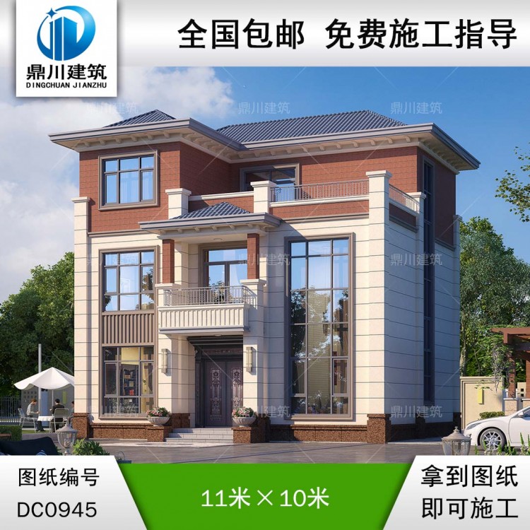 新中式三层复式别墅施工图纸及外观效果图_农村自建房设计