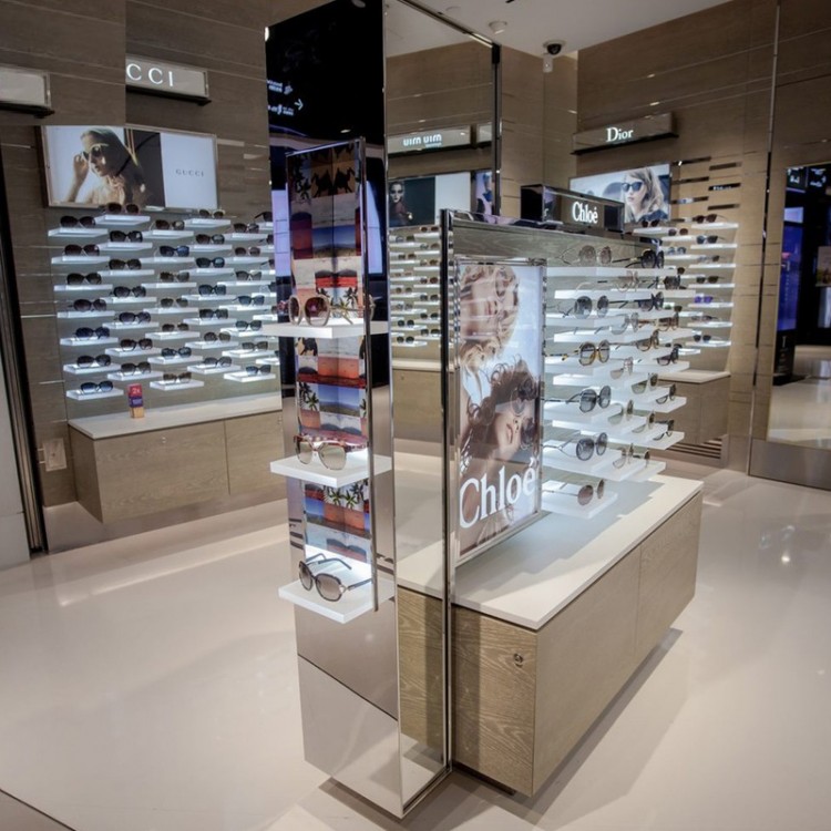 整店设计眼镜店展柜 不锈钢实木展示柜柜台精品眼镜展示货架