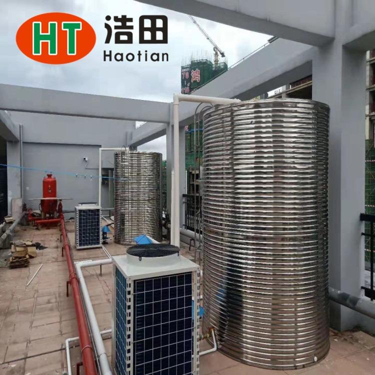 工厂空气能热水器安装-浩田5p10p商用酒店空气源热泵工程