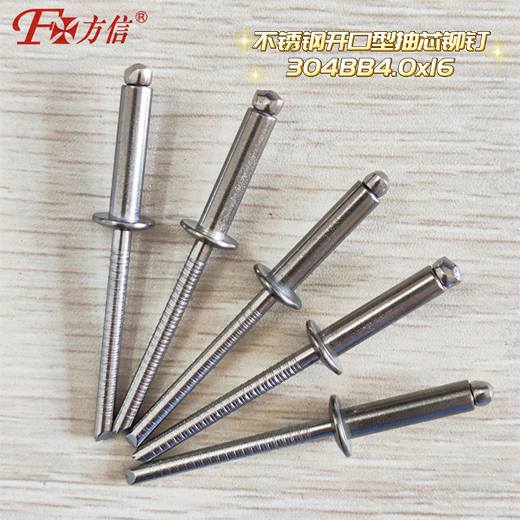 Open Type Full Stainless Steel Core Rivet, 304 Flat Round Head Drawn Stud, Rustproof and Corrosion-Resistant
