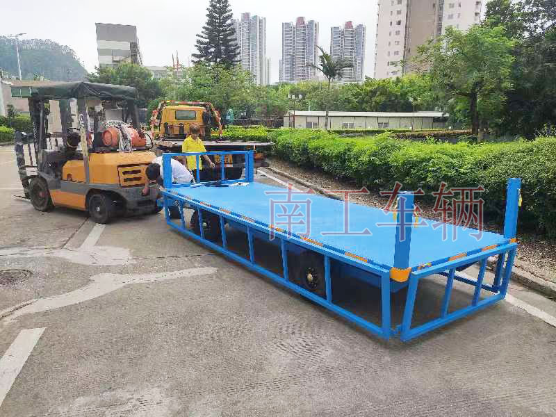 2吨下翻护栏牵引工业平板拖车全挂式工具底盘拖车