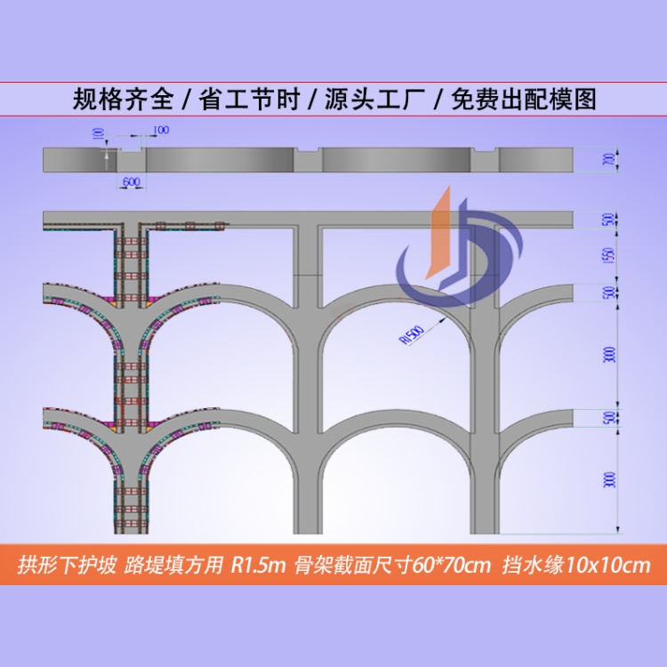 2-高铁护坡路堤拱形骨架—（无盖板）塑料模板R1.5m