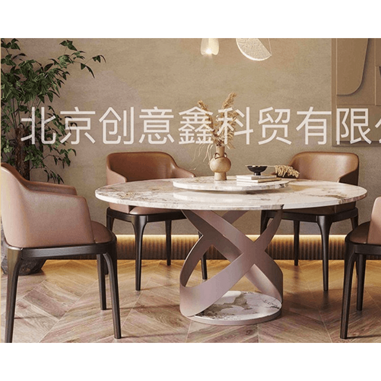 轻奢餐桌椅意式简约圆形餐桌手动餐桌客厅餐桌带转盘欧式餐桌椅