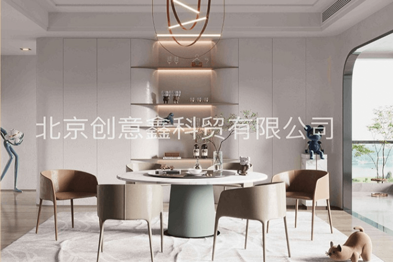 轻奢时尚餐桌椅意式简约圆形餐桌时尚软包椅子圆形时尚自动餐桌