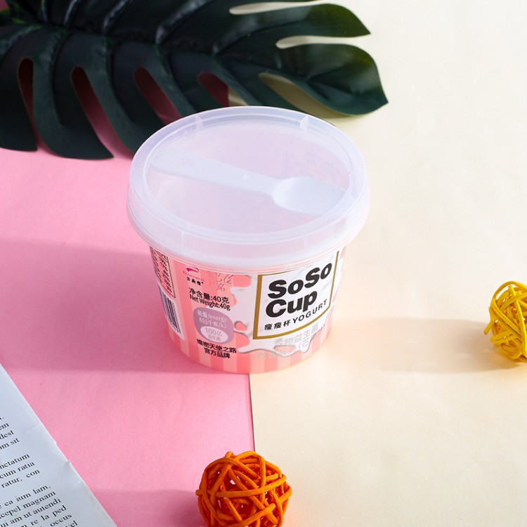 40g瘦瘦杯酸奶冰激凌饼干果酱饮品包装塑料杯带盖勺子