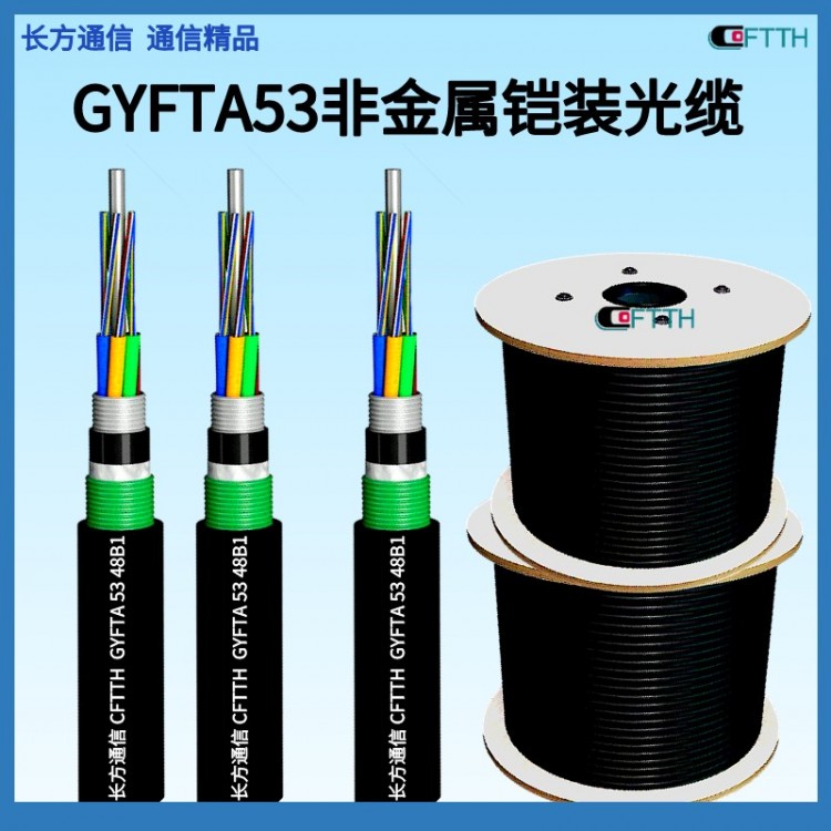 长方通信144芯GYFTZA53非金属加强芯铠装阻燃光缆