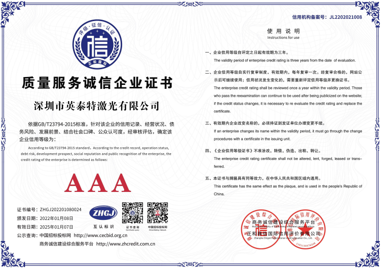 质量服务诚信企业证书