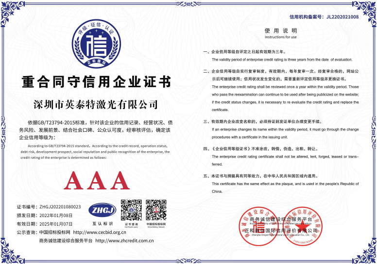 重合同守信用企业证书