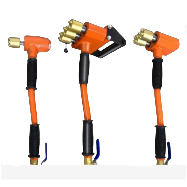 Air compressor powers handheld chiseling machine; concrete chiseling and roughening machine for sale