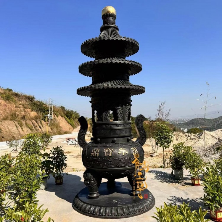 寺庙铸铜三层大宝鼎 铸铜仿古宝鼎