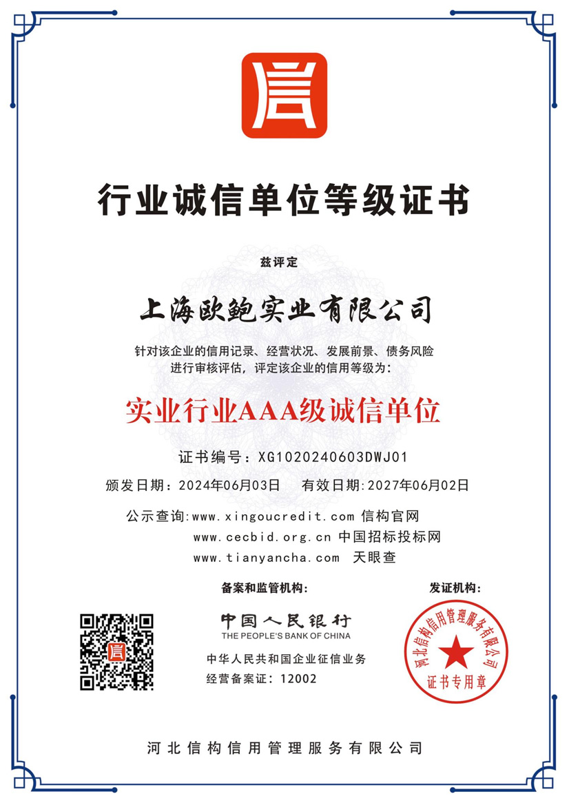 实业行业AAA级诚信单位
