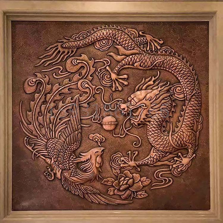 龙凤呈祥铜锻屏风