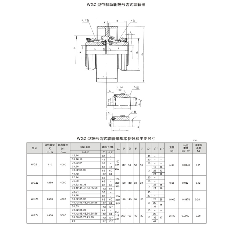 WGZ型带制动轮鼓形齿式联轴器
