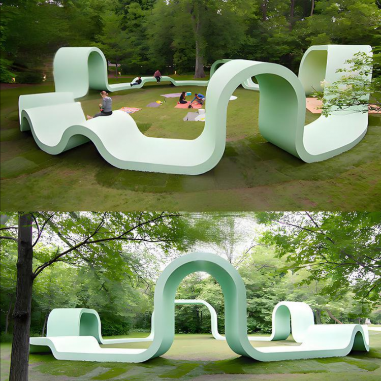 玻璃钢异形座椅户外艺术飘带椅弧形长凳休闲椅创意游乐美陈滑滑梯