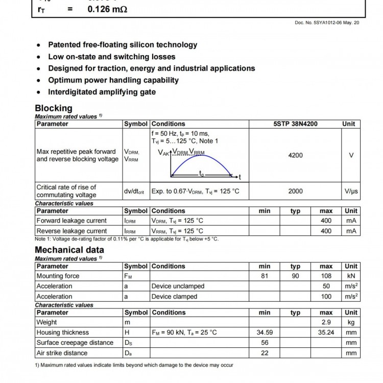 ABB PCT二极管5STP 38N4200