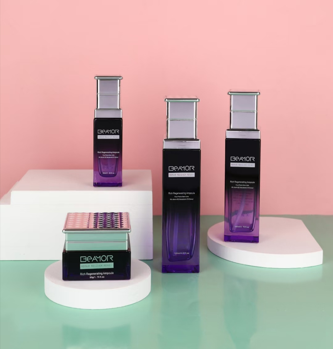 玻璃套装瓶烤漆工厂 化妆品包装瓶烫金厂家