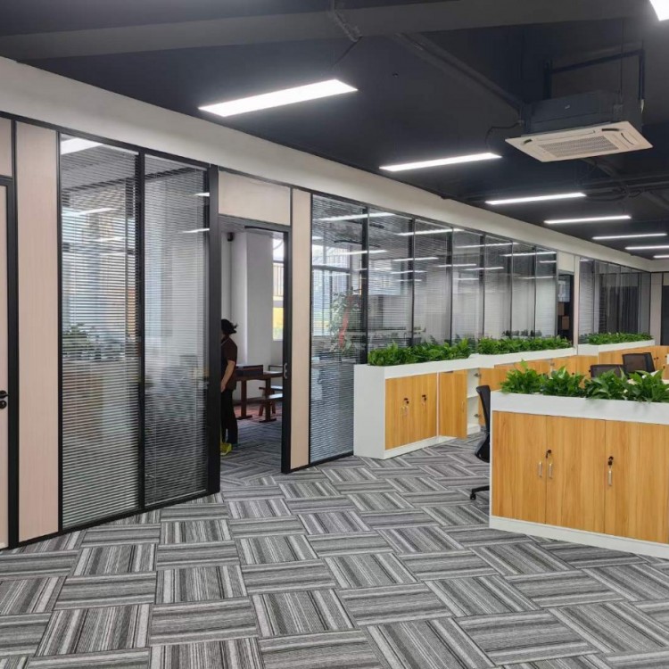 会议室钢铝百叶玻璃隔断铝型材玻璃高隔间定制