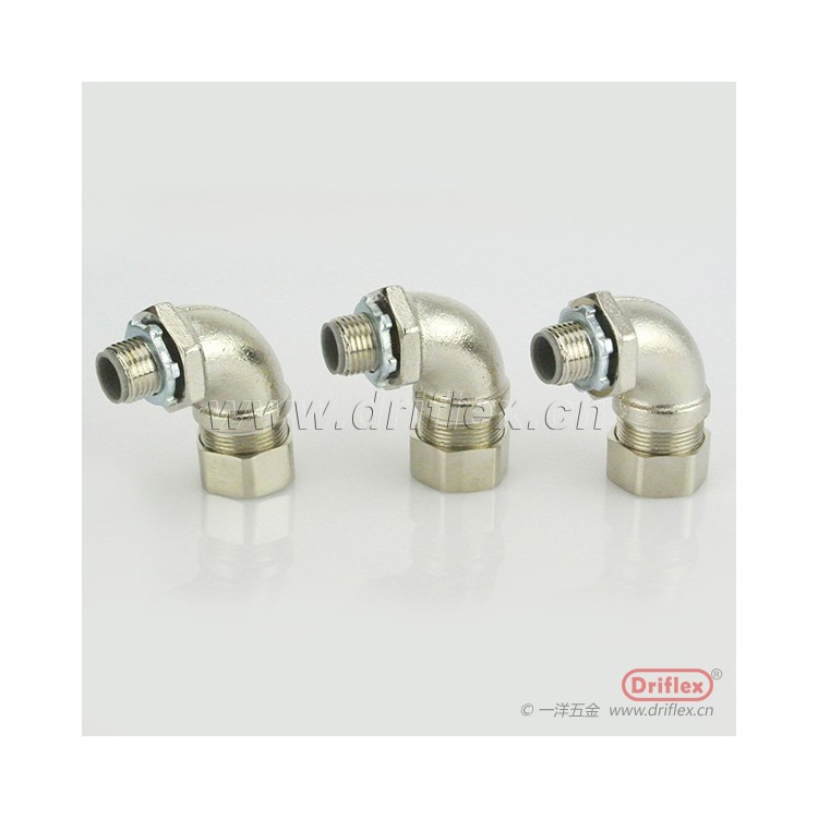 铜镀镍90度弯头金属箱接头配铁镀锌梅花锁母3/8"-2"