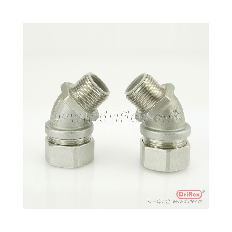 不锈钢45度软管连接器配铁镀锌梅花锁母G3/8”-G2”
