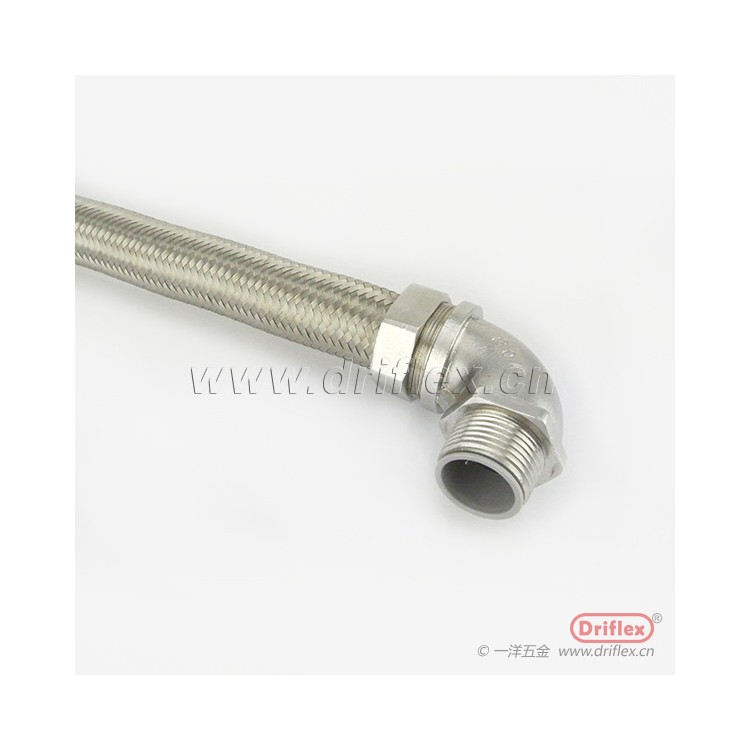 一洋五金不锈钢90度弯头外螺纹金属软管连接器包塑金属软管锁母