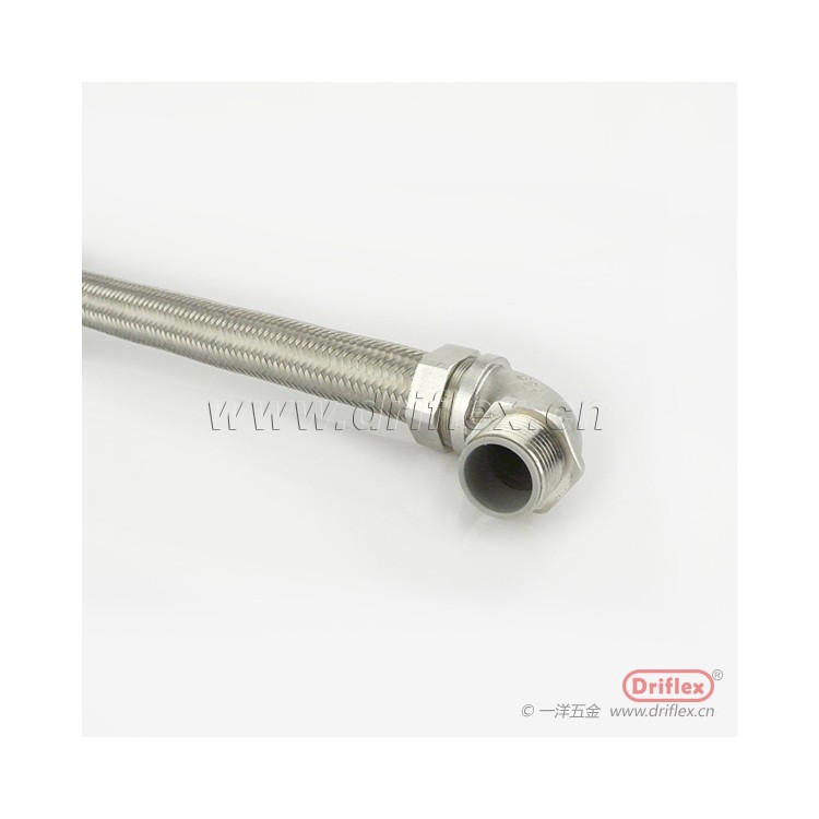 不锈钢304编织金属软管配铜镀镍90度弯头3/8”-2“