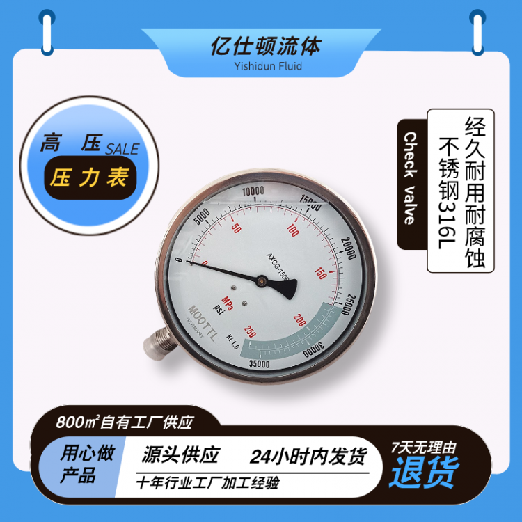 不锈钢高压压力表抗震耐腐可径向/轴向面板安装甘油填充物