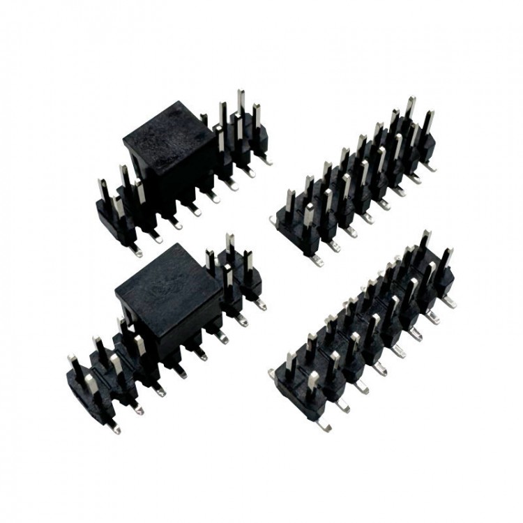 2.0间距双排贴片排针2×8P镀金带帽兼容
